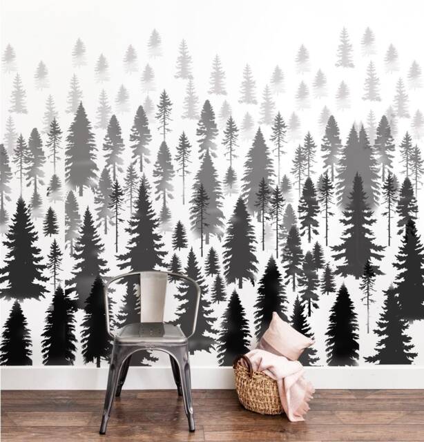 Mountain Pine Forest Wall Stencil Reusable Mural Decor - image 1