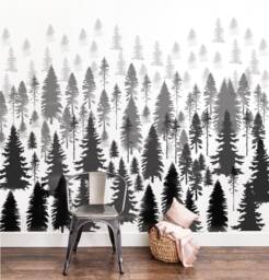Mountain Pine Forest Wall Stencil Reusable Mural Decor - thumbnail 1