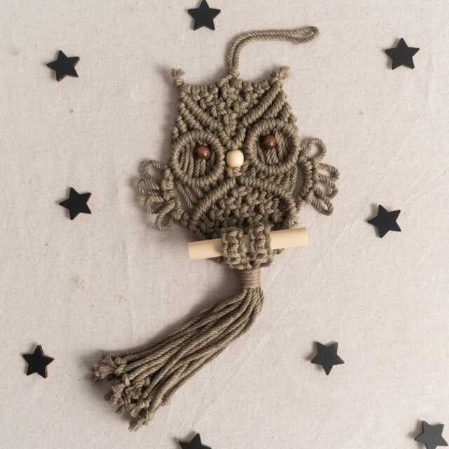 Boho Farmhouse Macrame Owl Decor - Modern Wall Hanging W73 - image 1