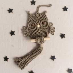 Boho Farmhouse Macrame Owl Decor - Modern Wall Hanging W73 - thumbnail 1