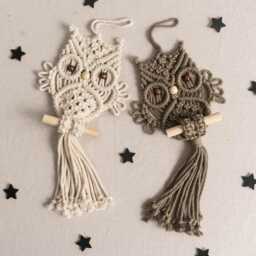 Boho Farmhouse Macrame Owl Decor - Modern Wall Hanging W73 - thumbnail 4