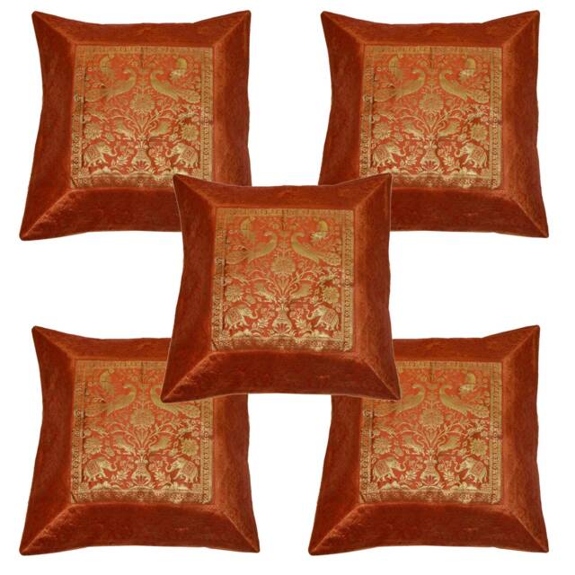 Square Silk Home Decor Cushion Cover, Indian Brocade Pillow Handmade Banarsi Cover Set - image 1