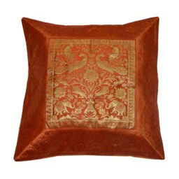 Square Silk Home Decor Cushion Cover, Indian Brocade Pillow Handmade Banarsi Cover Set - thumbnail 2