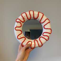 Handmade Ceramic Wall Mirror, Funky Small Round Vanity Coastal Decor, Dorm Mirror - thumbnail 1