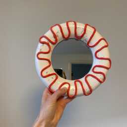 Handmade Ceramic Wall Mirror, Funky Small Round Vanity Coastal Decor, Dorm Mirror - thumbnail 3