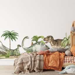 Watercolor Dinosaur Nursery Wall Decals Prehistoric Peel & Stick Tree Decor - thumbnail 2
