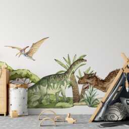Watercolor Dinosaur Nursery Wall Decals Prehistoric Peel & Stick Tree Decor - thumbnail 1