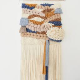 Handwoven Wool Tapestry, Earth Tone Boho Wall Art, Textured Fiber Decor - thumbnail 2