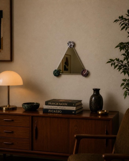 Triad Mirror 1970S Modernist Design, Solid Marble Disc Accents, Sculptural Wall Object - image 1