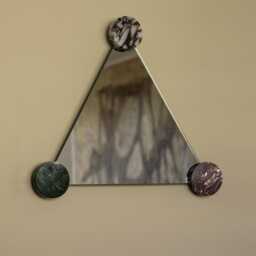 Triad Mirror 1970S Modernist Design, Solid Marble Disc Accents, Sculptural Wall Object - thumbnail 3