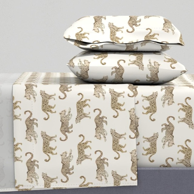 Safari Animal Sheets - Leopard Parade Cream By Danika_Herrick Watercolor Cheetah Cotton Sateen Sheet Set Bedding Spoonflower - image 1