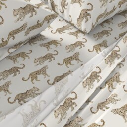 Safari Animal Sheets - Leopard Parade Cream By Danika_Herrick Watercolor Cheetah Cotton Sateen Sheet Set Bedding Spoonflower - thumbnail 2