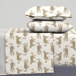 Safari Animal Sheets - Leopard Parade Cream By Danika_Herrick Watercolor Cheetah Cotton Sateen Sheet Set Bedding Spoonflower