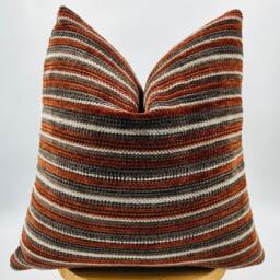 Terracotta Brown & Gray Striped Pillow Cover, Luxury Textured Soft Fabric, 20x20 - thumbnail 4