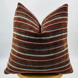 Terracotta Brown & Gray Striped Pillow Cover, Luxury Textured Soft Fabric, 20x20 - thumbnail 3