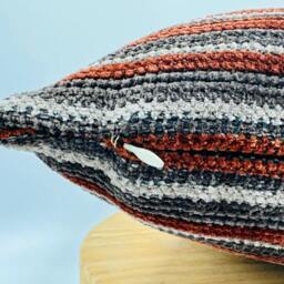 Terracotta Brown & Gray Striped Pillow Cover, Luxury Textured Soft Fabric, 20x20 - thumbnail 2