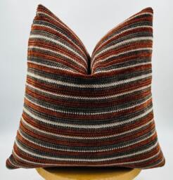 Terracotta Brown & Gray Striped Pillow Cover, Luxury Textured Soft Fabric, 20x20