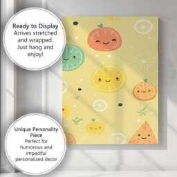 Cute Smiling Citrus Fruit Repeat Pattern Canvas Wall Art Print Decor Picture Ready To Hang - thumbnail 3