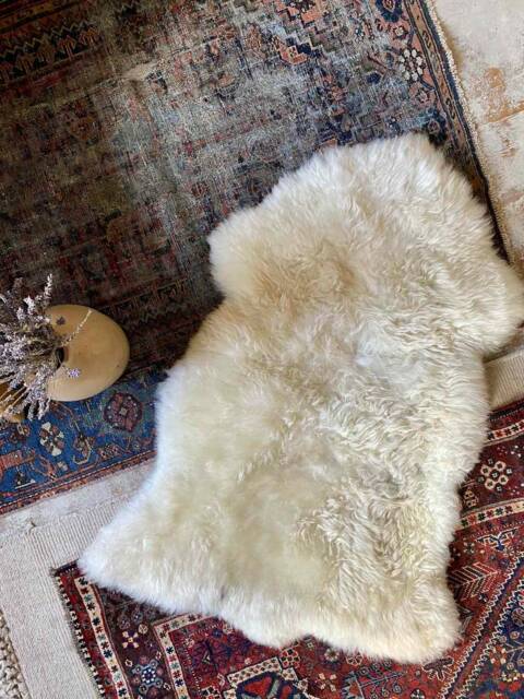 Genuine Real Sheepskin Rug Champagne Single Pelt Wool Fur Throw Floor 2 X 3 Approx