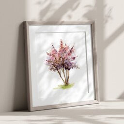 Pink Blossom Tree Watercolor Painting Art Print - thumbnail 3