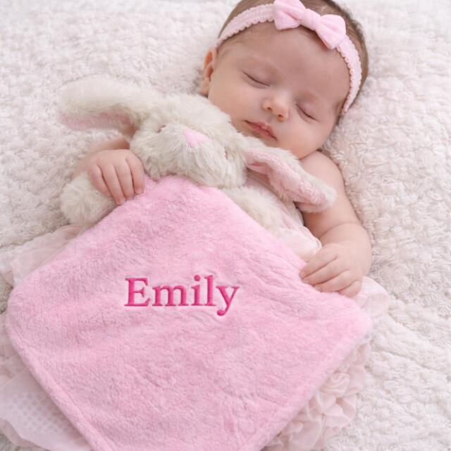 Personalised Baby Comfort Blanket Easter Bunny Rabbit Embroidered Gift - image 1