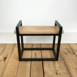 Work Stool - Black Metal Base + Oak Top H32 X W40 D20cm - thumbnail 2