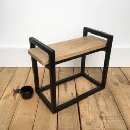 Work Stool - Black Metal Base + Oak Top H32 X W40 D20cm - thumbnail 4