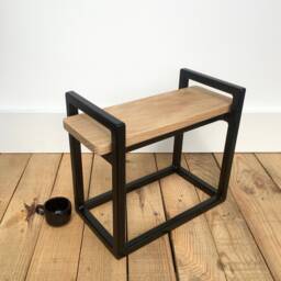 Work Stool - Black Metal Base + Oak Top H32 X W40 D20cm - thumbnail 1