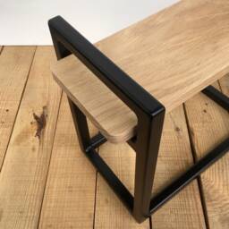 Work Stool - Black Metal Base + Oak Top H32 X W40 D20cm - thumbnail 3