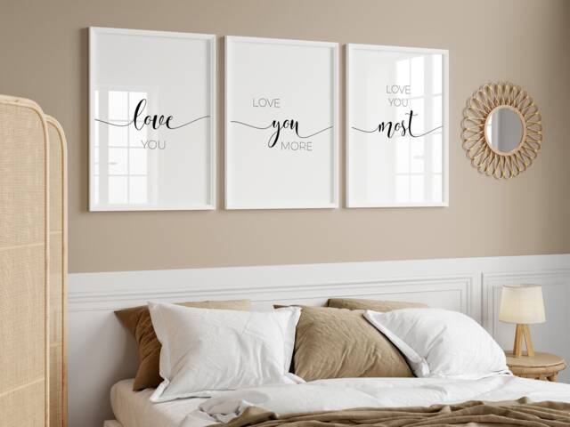 Bedroom Prints Set Of 3 - Above The Bed Decor Wall Art Love You More Most Print Over Couples