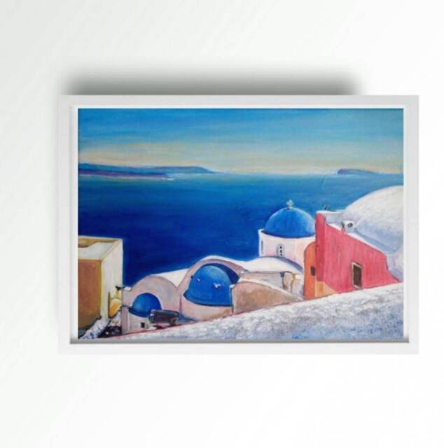 Santorini Seascape Painting - Greek Island Art, Anniversary Gift - image 1