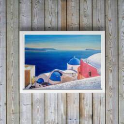 Santorini Seascape Painting - Greek Island Art, Anniversary Gift - thumbnail 2