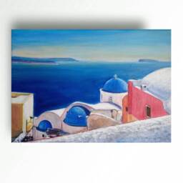 Santorini Seascape Painting - Greek Island Art, Anniversary Gift - thumbnail 3