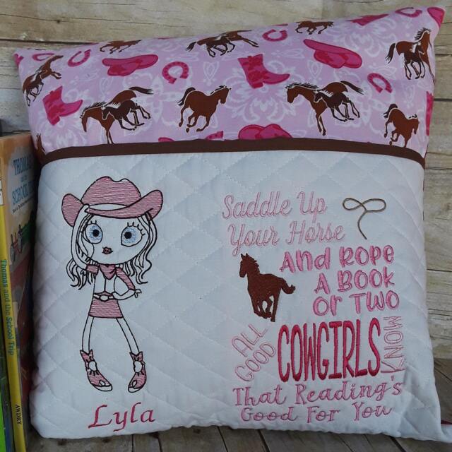 Personalized Cowgirl Reading Book Pillow, Birthday Gift For Girl, Kids Room Decor, Pocket Pillow - image 1