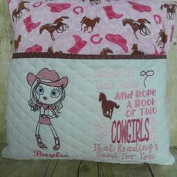 Personalized Cowgirl Reading Book Pillow, Birthday Gift For Girl, Kids Room Decor, Pocket Pillow - thumbnail 3