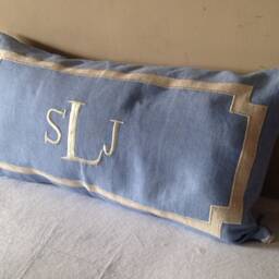 Blue Long Lumbar Monogram Pillow Personalized Baby Gift, Coastal Farmhouse Bedding - thumbnail 2