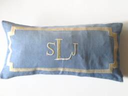 Blue Long Lumbar Monogram Pillow Personalized Baby Gift, Coastal Farmhouse Bedding - thumbnail 1