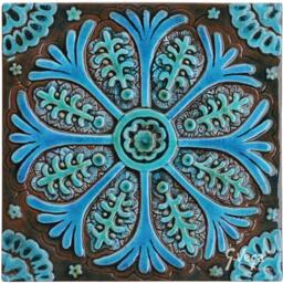 4 Suzani Wall Hangings Made From Ceramic For Outdoor Art, Garden Decor, Backsplash Tiles, Tiles Mix 30cm Turquoise - thumbnail 2
