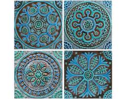 4 Suzani Wall Hangings Made From Ceramic For Outdoor Art, Garden Decor, Backsplash Tiles, Tiles Mix 30cm Turquoise