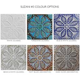 4 Suzani Wall Hangings Made From Ceramic For Outdoor Art, Garden Decor, Backsplash Tiles, Tiles Mix 30cm Turquoise - thumbnail 3