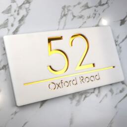 K Smart Sign - Laser Cut Matt White & Gold Mirror Personalised Door Numbers House Plaques Number 3D 30cm X 16cm - thumbnail 2