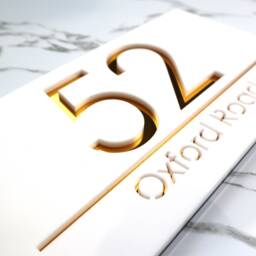 K Smart Sign - Laser Cut Matt White & Gold Mirror Personalised Door Numbers House Plaques Number 3D 30cm X 16cm - thumbnail 1