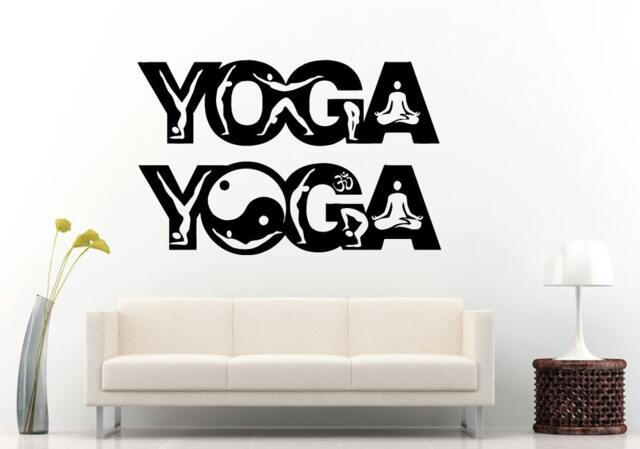Yoga Two Words Set Yin Yang Sign Om Poses Wall Decal Vinyl Sticker Mural Room Decor L887 - image 1
