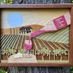 Handcrafted Wood Vineyard Scene - Vino Al Fresco Wine Lover Gift & Rustic Wall Art - thumbnail 2