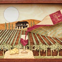 Handcrafted Wood Vineyard Scene - Vino Al Fresco Wine Lover Gift & Rustic Wall Art - thumbnail 3