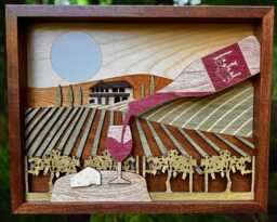 Handcrafted Wood Vineyard Scene - Vino Al Fresco Wine Lover Gift & Rustic Wall Art - thumbnail 1
