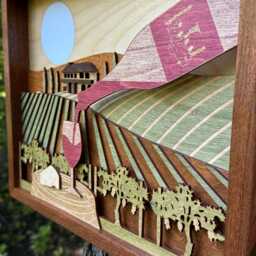 Handcrafted Wood Vineyard Scene - Vino Al Fresco Wine Lover Gift & Rustic Wall Art - thumbnail 4