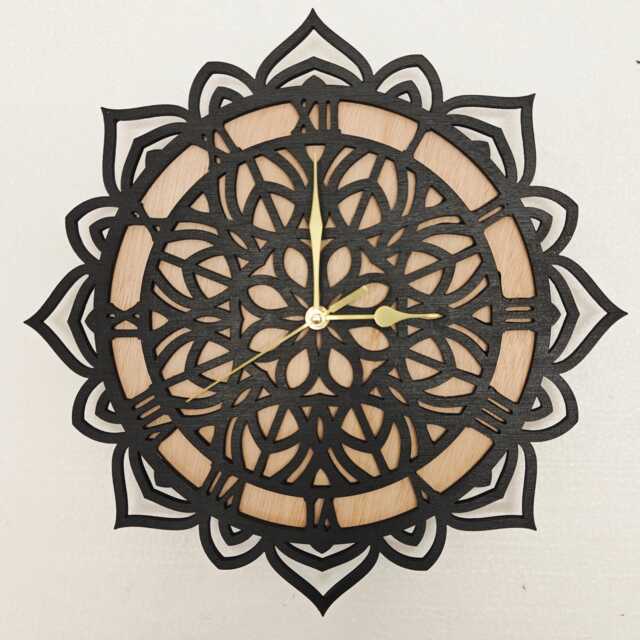 Black Wood Wooden Laser Cut Mandala Flower Pattern Wall Clock Door Picture Art Sign Logo Birthday Anniversary Wedding Valentine Gift Design - image 1