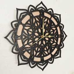 Black Wood Wooden Laser Cut Mandala Flower Pattern Wall Clock Door Picture Art Sign Logo Birthday Anniversary Wedding Valentine Gift Design - thumbnail 2
