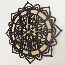 Black Wood Wooden Laser Cut Mandala Flower Pattern Wall Clock Door Picture Art Sign Logo Birthday Anniversary Wedding Valentine Gift Design - thumbnail 3